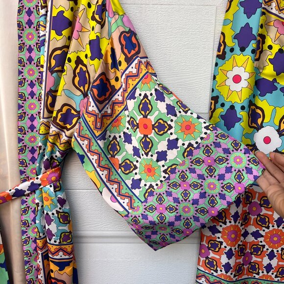 Zara Co-Ord Set multicoloured printed kimono with belt and matching trousers XL - Picture 11 of 15